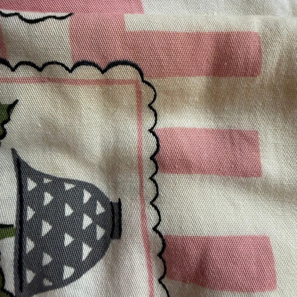 Vintage Floral Striped Tablecloth Pink White Botanical MCM 50x65 Cottagecore